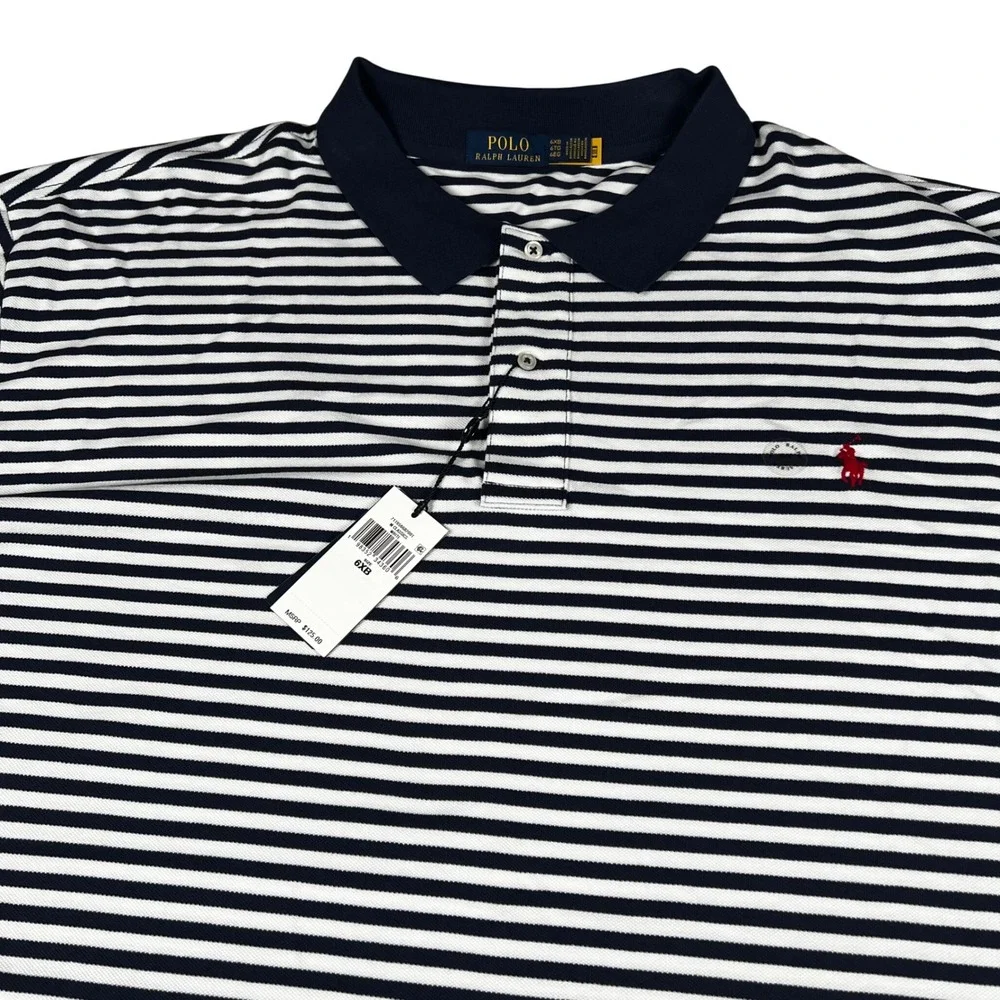 Polo Ralph Lauren Mens 6XB Navy White Striped Short Sleeve Polo Shirt
